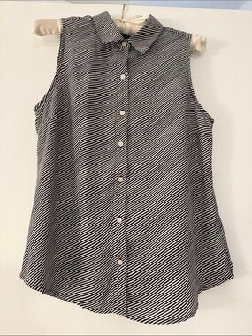 Banana Republic Black and White Striped Sleeveless Button-Down Top